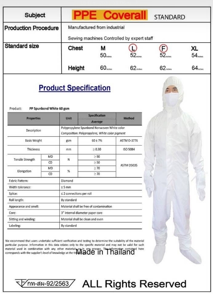 PPE coverall 60 แกรม ไม่เคลือบ